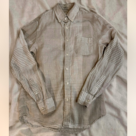 J.Crew Baird McNutt Irish Linen Slim Fit Shirt Men’s Small Beige Plaid - Picture 1 of 11